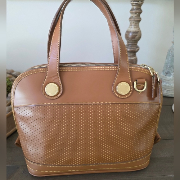 Vintage Dooney & Bourke Essex Satchel In Tan Leather With Gold Hardware - Picture 11 of 16
